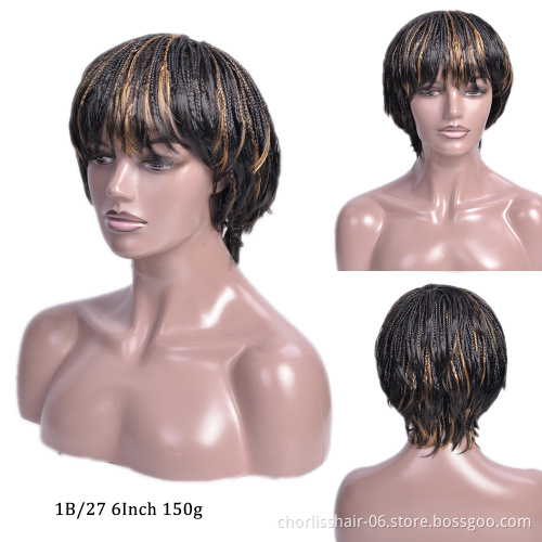 Fashion Cheap Short Braid Wigs Synthetic Crochet Short Box Braided Wigs With Bangs Glueless Hand-Made 3x Braided Synthetic Wigs